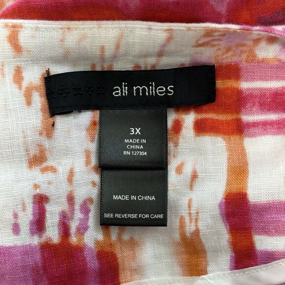 Ali Miles Linen Blazer Jacket Size 3X Pink Abstract Tulip Sleeve Artsy Lagenlook - Picture 12 of 14